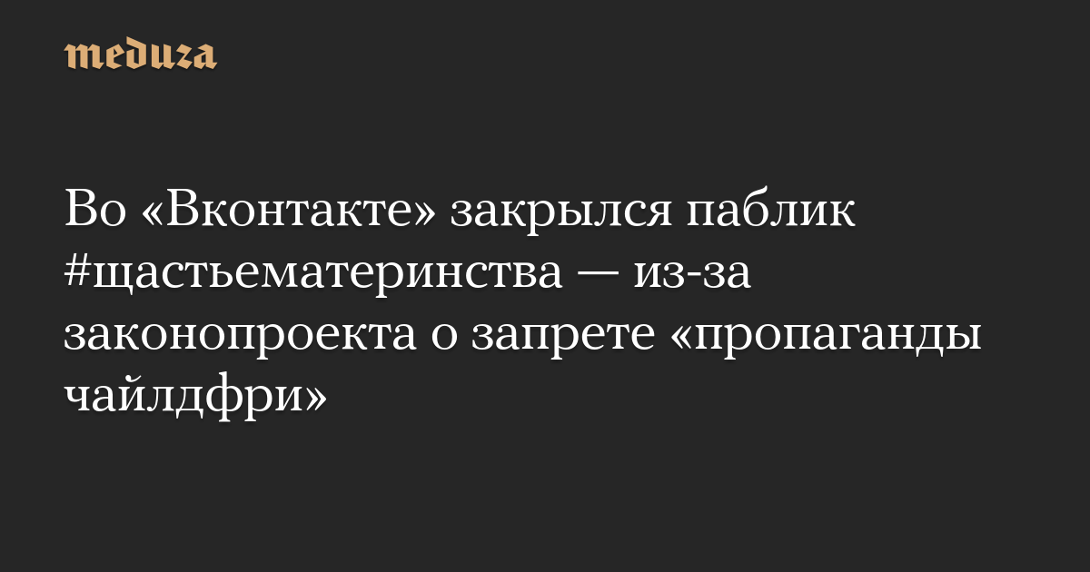 Во «Вконтакте» закрылся паблик #щастьематеринства — из-за законопроекта о запрете «пропаганды чайлдфри»